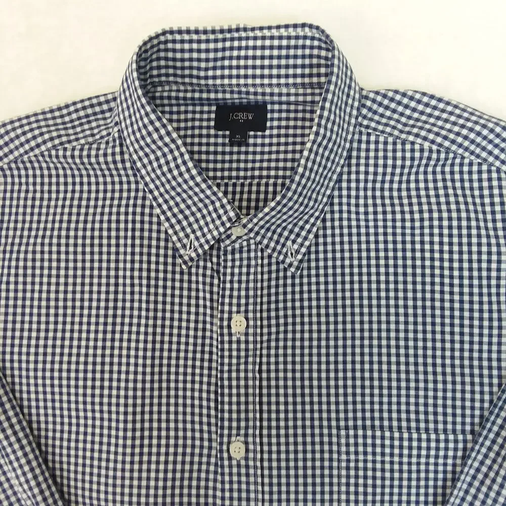 J. Crew Button Down Classic Shirt Men's‎ XL Blue & White Gingham Check Gorpcore